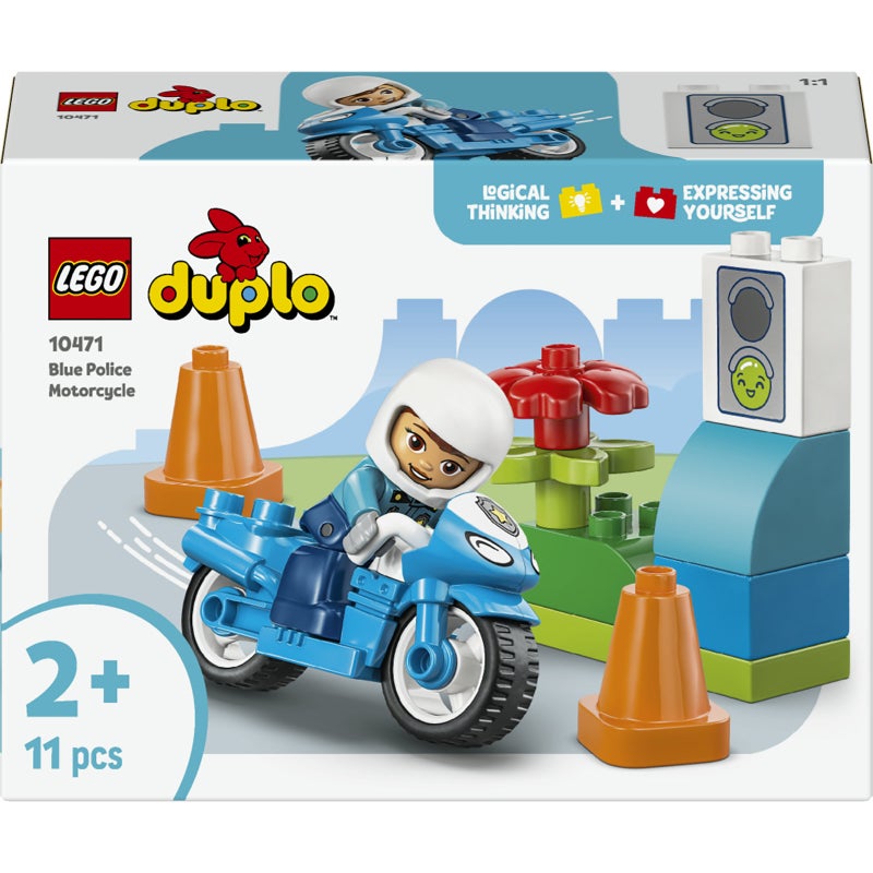 LEGO DUPLO Town Blue Police Motorcycle 10471 Building Toy Set (11 Pieces) - Image 2